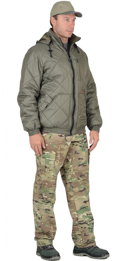 Куртка СИРИУС-ПРАГА-ЛЮКС зимняя, мужская: укороченная с капюшоном, оливковая