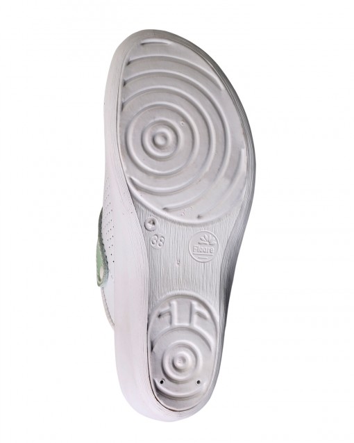 Сабо женские КОМФОРТ кожаные белые с зеленым