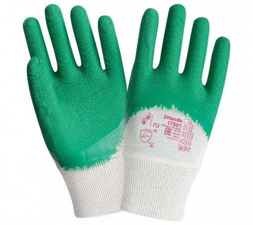 Перчатки трикотажные 2Hands GreenSafety 17801 (Ту Хэндс ГринСэйфити) с частичным латексным покрытием