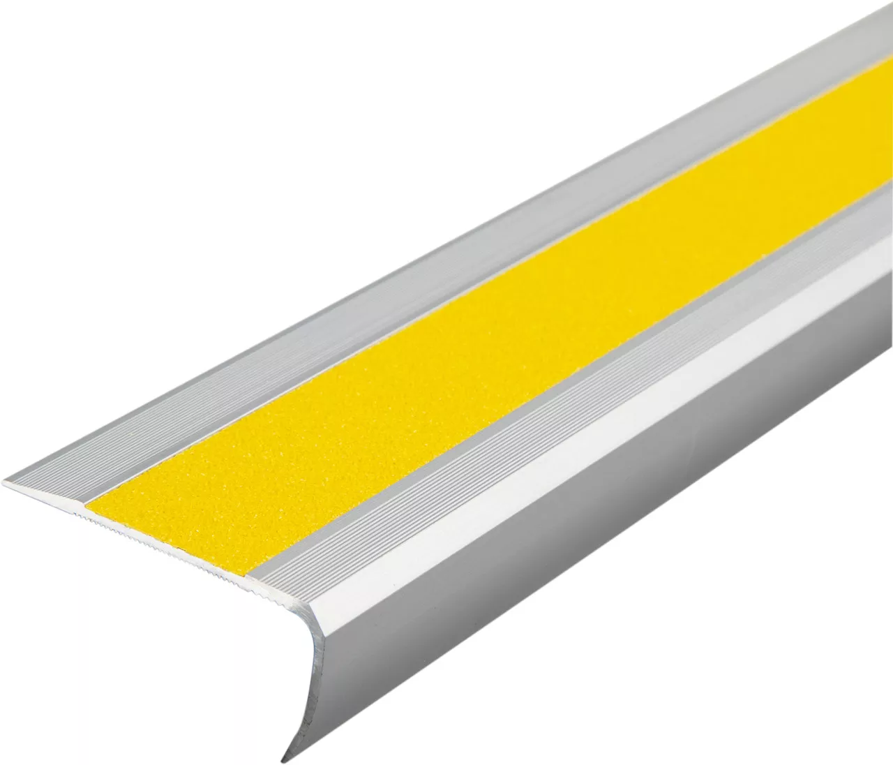 Профиль алюминиевый 1000x50x25 мм для краев ступеней с желтой противоскользящей лентой