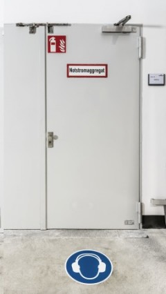 Знак напольный противоскользящий «Пользуйтесь наушниками», круг 400 мм