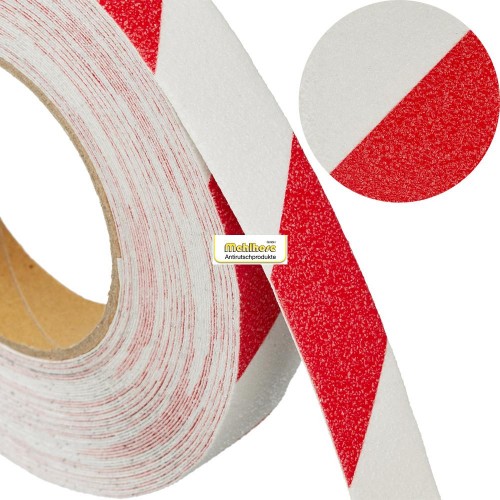 Лента противоскользящая предупреждающая 25 мм х 18,3 м красно-белая