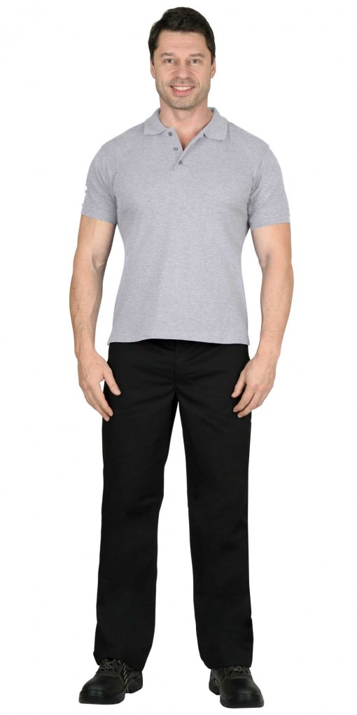 Рубашка-поло короткие рукава меланж серый рукав с манжетом