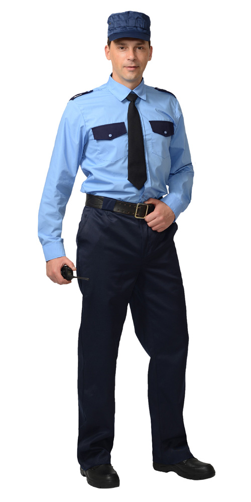 Рубашка охранника длинный рукав голубая с темно-синим