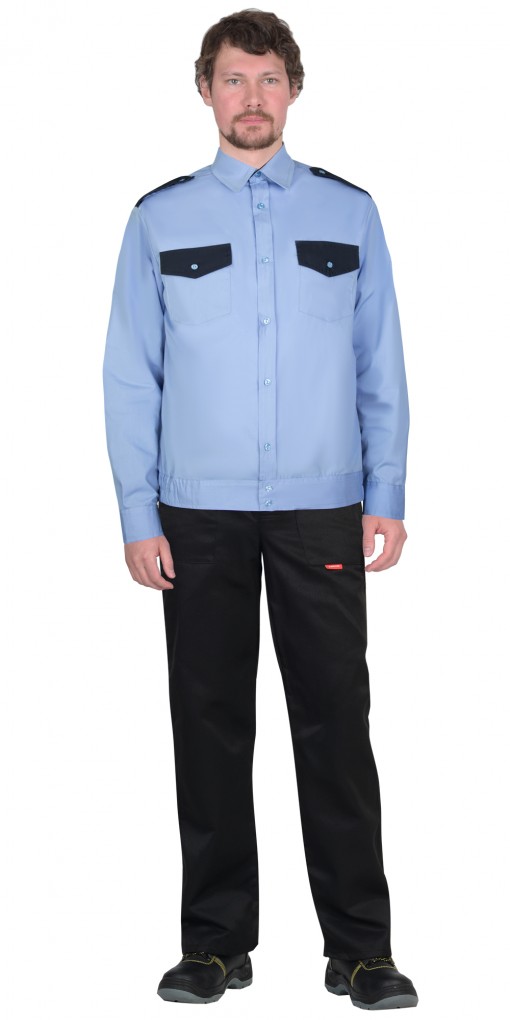 Рубашка охранника длинный рукав голубая с темно-синим