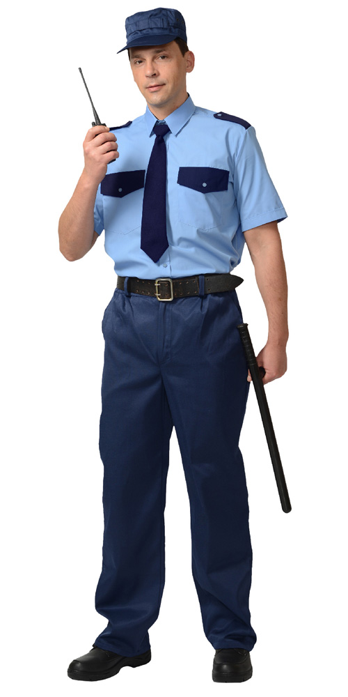 Рубашка охранника короткий рукав голубая с темно-синим