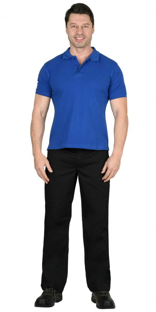 Рубашка-поло короткие рукава васильковая  рукав с манжетом