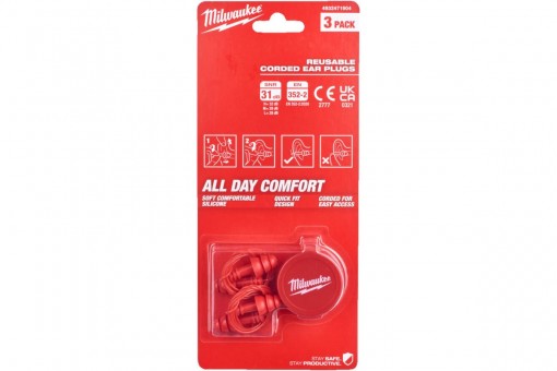 Беруши многоразовые MILWAUKEE с шнурком (3 шт) в боксе 31 дБ