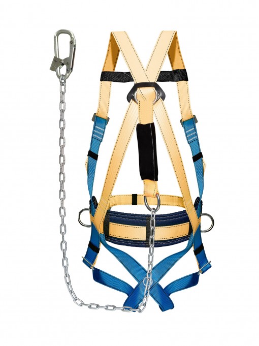 Удерживающая страховочная система УС-2аГЖ с наплечными и набедренными лямками с 3 точками крепления строп цепь с амортизатором