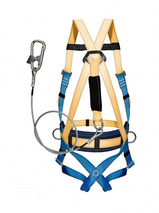 Удерживающая страховочная система УС-2аБЖ с наплечными и набедренными лямками с 3 точками крепления строп трос с амортизатором